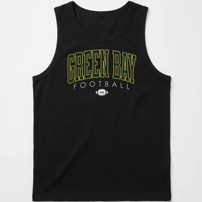 Retro Green Bay Football t-shirt with bold lettering in green, gold, and white — printed on a tank top