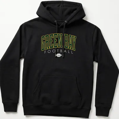 Retro Green Bay Football t-shirt with bold lettering in green, gold, and white — printed on a unisex hoodie