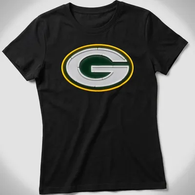 Neon Green Bay Packers logo t-shirt in green, white, and yellow — printed on a women's shirt