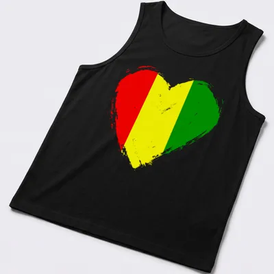 Distressed Guinea flag heart design in red, yellow, and green — printed on a tank top
