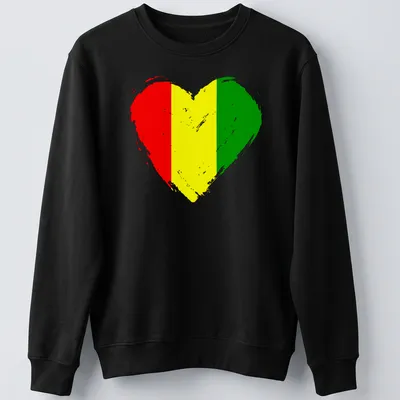 Distressed Guinea flag heart design in red, yellow, and green — printed on a unisex sweatshirt