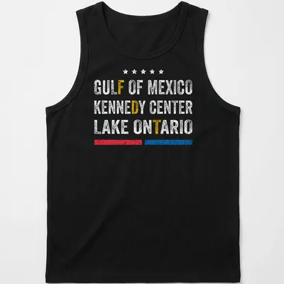 Vintage distressed shirt featuring Gulf of Mexico text in yellow, red, and blue — printed on a tank top