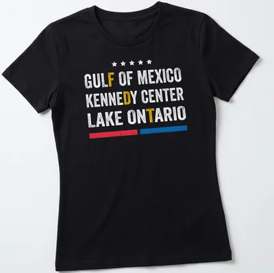 Vintage distressed shirt featuring Gulf of Mexico text in yellow, red, and blue — printed on a women's shirt