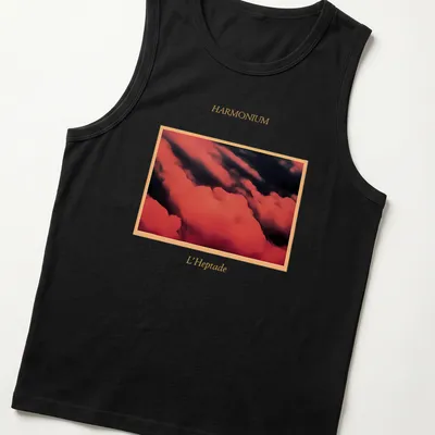 Album cover graphic featuring bold abstract design for Harmonium L'Heptade — printed on a tank top