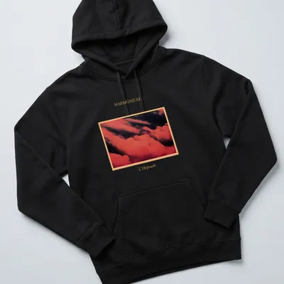 Album cover graphic featuring bold abstract design for Harmonium L'Heptade — printed on a unisex hoodie