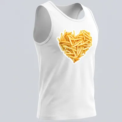 Realistic heart-shaped graphic made of French fries with yellow and brown tones — printed on a tank top