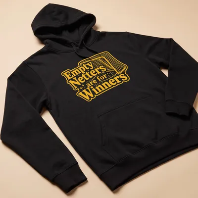 Bold hockey-themed t-shirt with playful text about empty netters — printed on a unisex hoodie