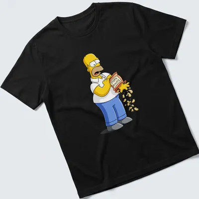 Cartoon Homer Simpson enjoying pork rinds with funny text