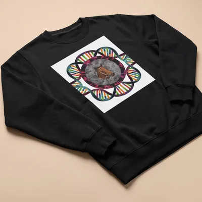 Abstract colorful horse design with the text 'The Great Horse' — printed on a unisex sweatshirt