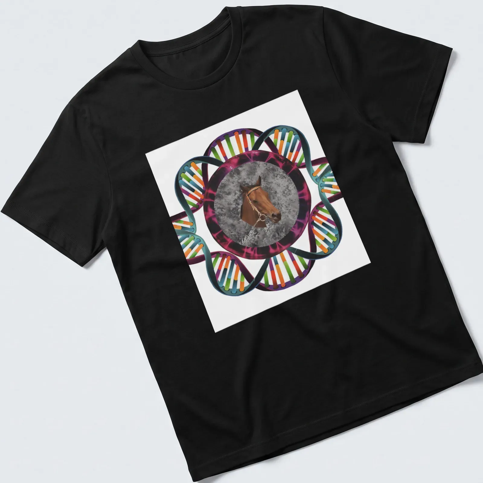 Abstract colorful horse design with the text 'The Great Horse' — printed on a unisex t-shirt