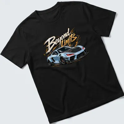 Bold illustration of an ice blue widebody street racer with text 'Beyond Limits'