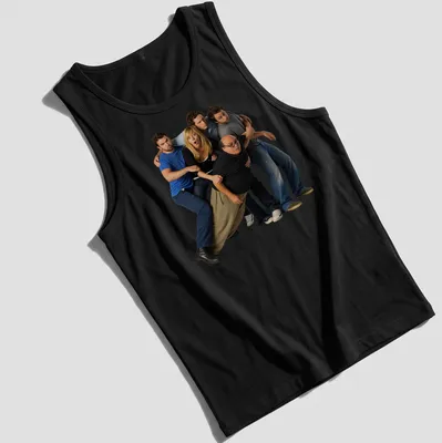 Photographic print of the cast from Its Always Sunny In Philadelphia in black, blue, and beige — printed on a tank top