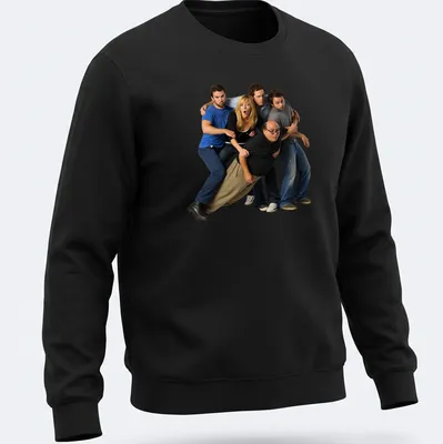 Photographic print of the cast from Its Always Sunny In Philadelphia in black, blue, and beige — printed on a unisex sweatshirt