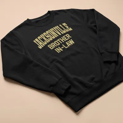 Bold collegiate Jacksonville Brother In-Law t-shirt in gold lettering — printed on a unisex sweatshirt