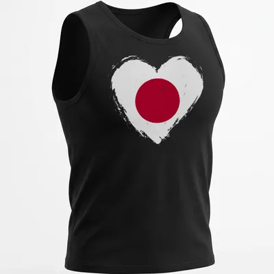 Distressed heart design featuring the Japan flag in red and white — printed on a tank top