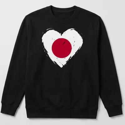Distressed heart design featuring the Japan flag in red and white — printed on a unisex sweatshirt