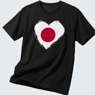 Distressed heart design featuring the Japan flag in red and white