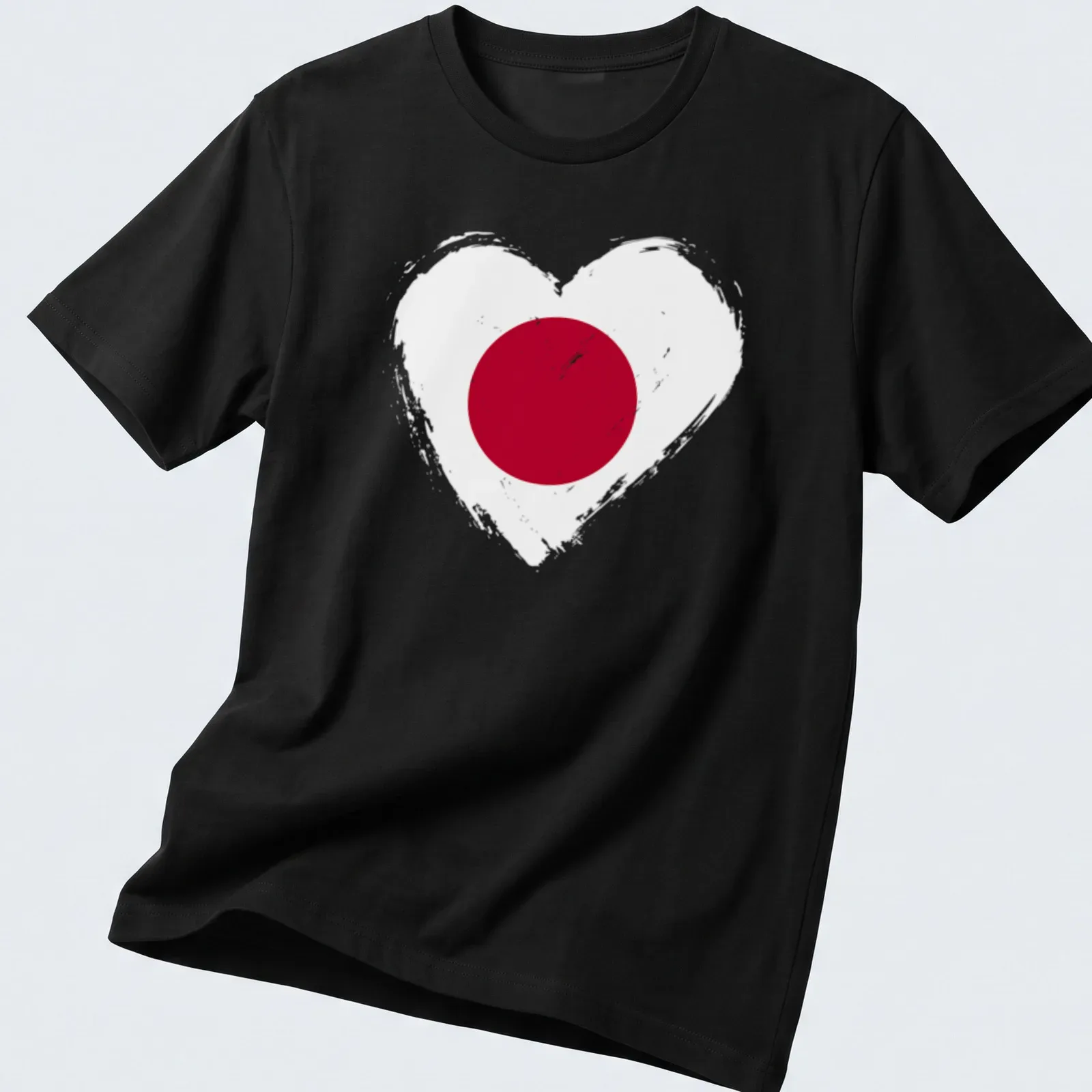 Distressed heart design featuring the Japan flag in red and white — printed on a unisex t-shirt