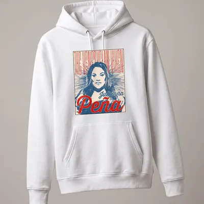 Vintage poster style t-shirt featuring Julianna Peña as 'The Venezuelan Vixen' in red, blue, and cream — printed on a unisex hoodie