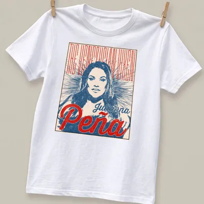 Vintage poster style t-shirt featuring Julianna Peña as 'The Venezuelan Vixen' in red, blue, and cream