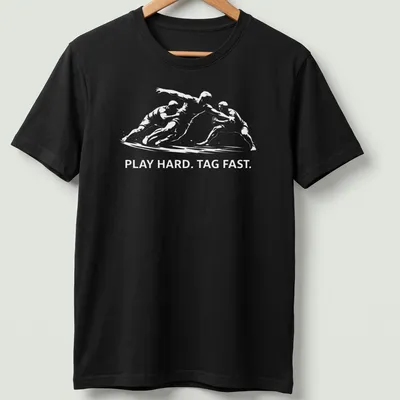 Silhouette of a Kabaddi player with bold text 'PLAY HARD. TAG FAST.'