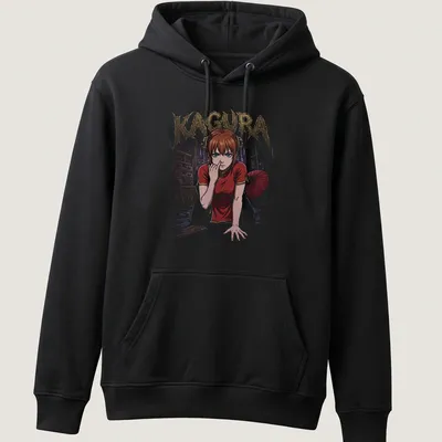 Anime-inspired t-shirt featuring Kagura with bold lettering. — printed on a unisex hoodie