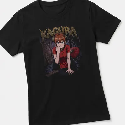 Anime-inspired t-shirt featuring Kagura with bold lettering. — printed on a women's shirt