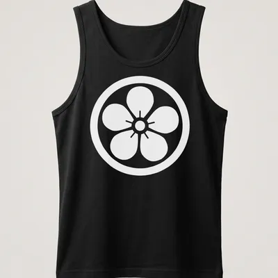 Kamon emblem printed on a T-shirt representing Japanese heritage. — printed on a tank top