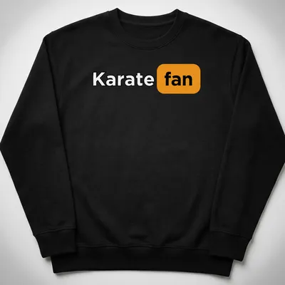 Bold Karate Fan T-Shirt with modern typography in black, orange, and white — printed on a unisex sweatshirt