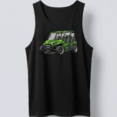 Illustration of a green Kawasaki Teryx S LE UTV in detailed style — printed on a tank top