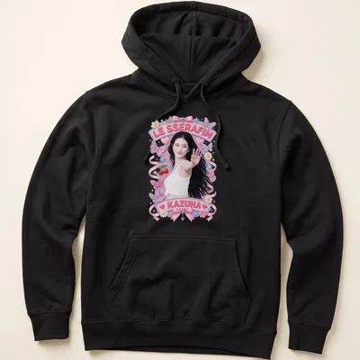 Colorful pastel design featuring Kazuha with butterflies and text underneath — printed on a unisex hoodie