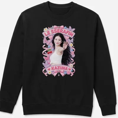 Colorful pastel design featuring Kazuha with butterflies and text underneath — printed on a unisex sweatshirt