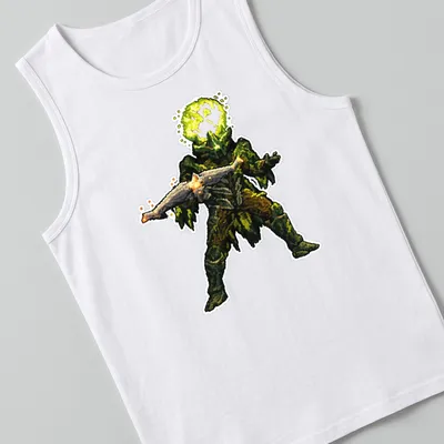 Pixel art of Kelgorath, a green creature with a bold design against a dark background. — printed on a tank top