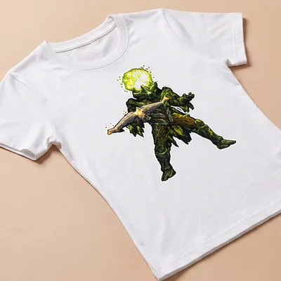 Pixel art of Kelgorath, a green creature with a bold design against a dark background. — printed on a women's shirt