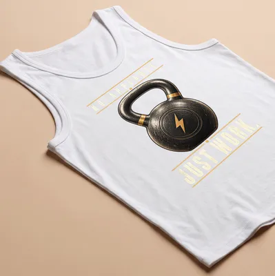 Vintage distressed T-shirt featuring a kettlebell and motivational text. — printed on a tank top