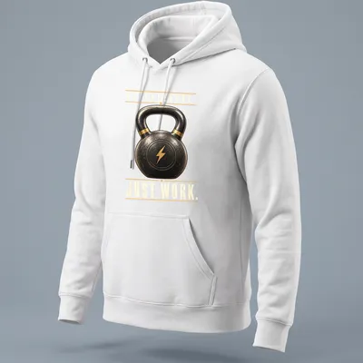 Vintage distressed T-shirt featuring a kettlebell and motivational text. — printed on a unisex hoodie