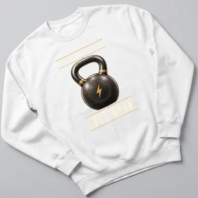 Vintage distressed T-shirt featuring a kettlebell and motivational text. — printed on a unisex sweatshirt