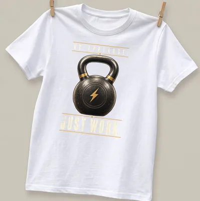 Vintage distressed T-shirt featuring a kettlebell and motivational text.