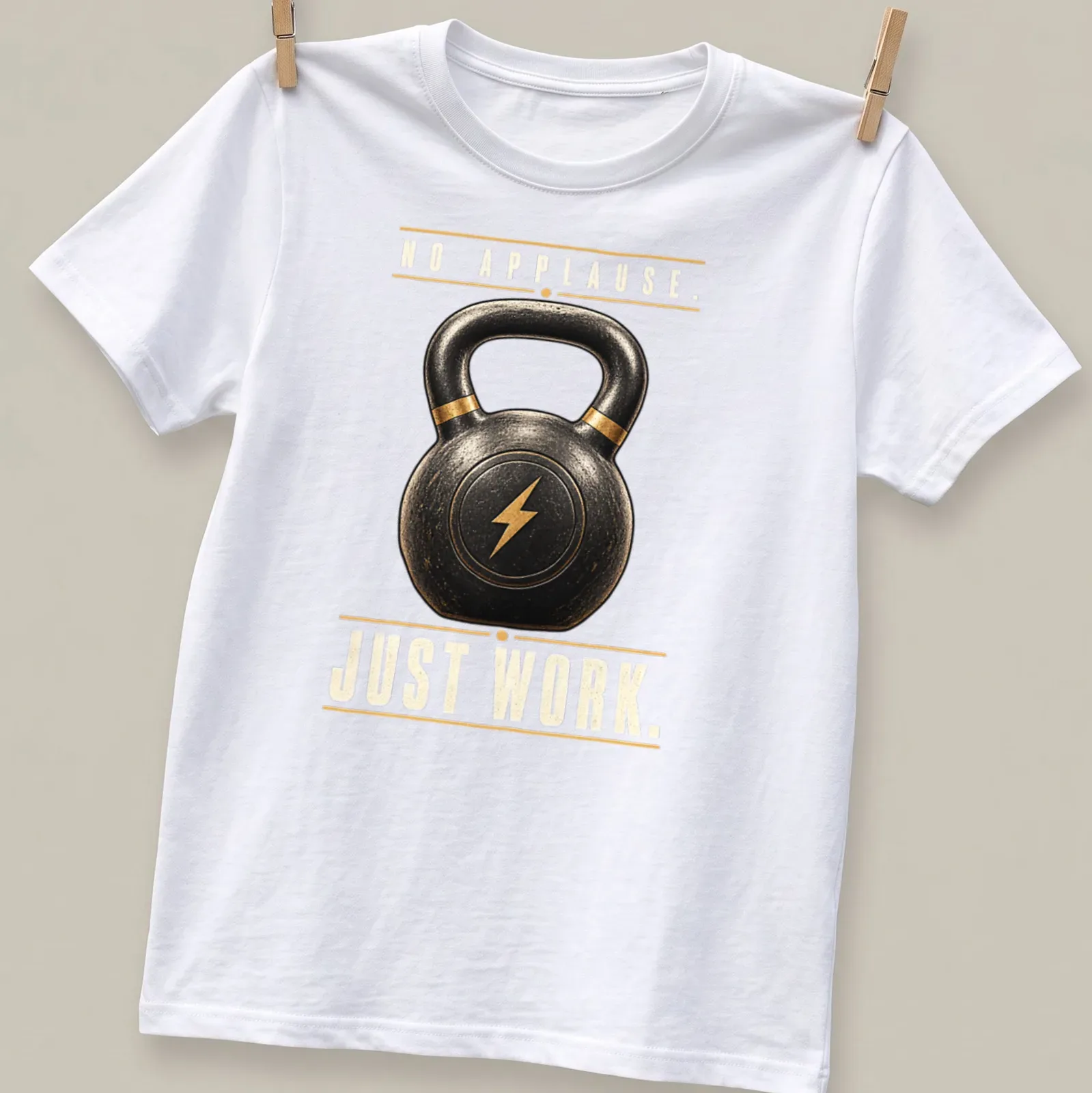 Vintage distressed T-shirt featuring a kettlebell and motivational text. — printed on a unisex t-shirt