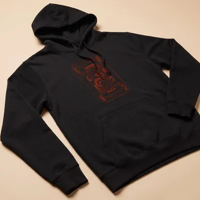 Vintage illustration of a playing card king with King Crimson text — printed on a unisex hoodie