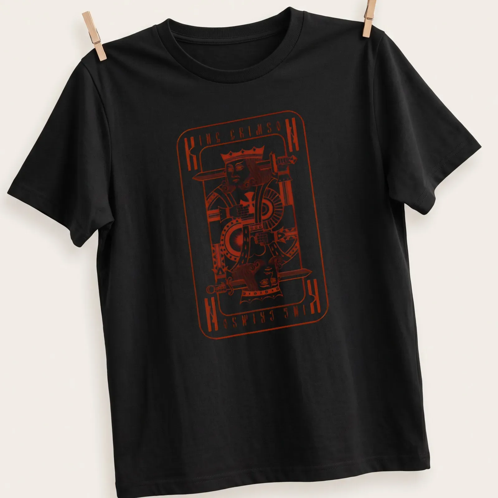 Vintage illustration of a playing card king with King Crimson text — printed on a unisex t-shirt