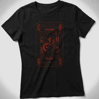 Vintage illustration of a playing card king with King Crimson text — printed on a women's shirt