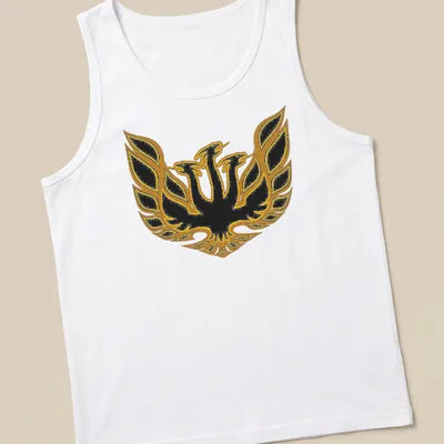 Bold emblem of King Ghidorah in black and gold on a — printed on a tank top