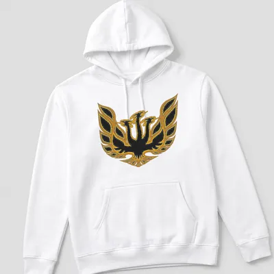 Bold emblem of King Ghidorah in black and gold on a — printed on a unisex hoodie