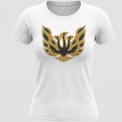 Bold emblem of King Ghidorah in black and gold on a — printed on a women's shirt