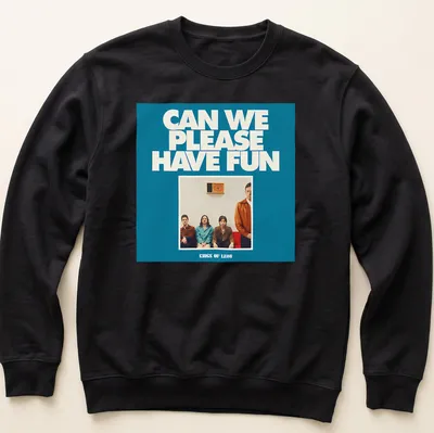 Graphic t-shirt featuring Kings Of Leon with modern illustration and playful text — printed on a unisex sweatshirt