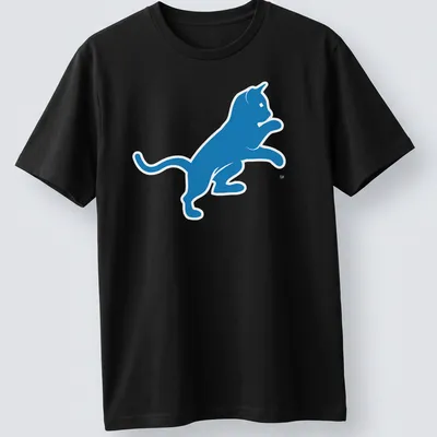 Blue silhouette of a cat referencing Motor City in a simple design