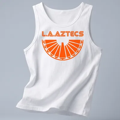 Bold geometric L.A. Aztecs soccer tee featuring an eagle emblem in orange. — printed on a tank top