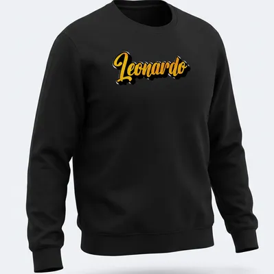 Stylized yellow script of the name Leonardo on a black — printed on a unisex sweatshirt
