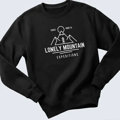 Vintage distressed t-shirt featuring the text Lonely Mountain Expeditions and a mountain illustration — printed on a unisex sweatshirt